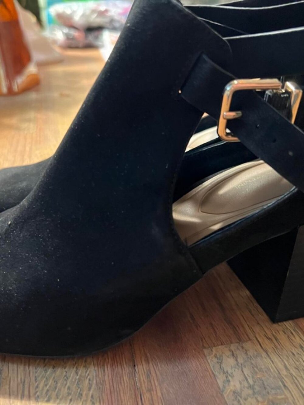 Gianni Bernini Black Suede Open Toe Ankle Boots Buckle 7.5